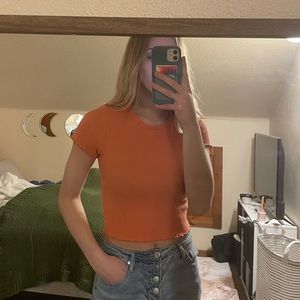 Coral waffle crop top